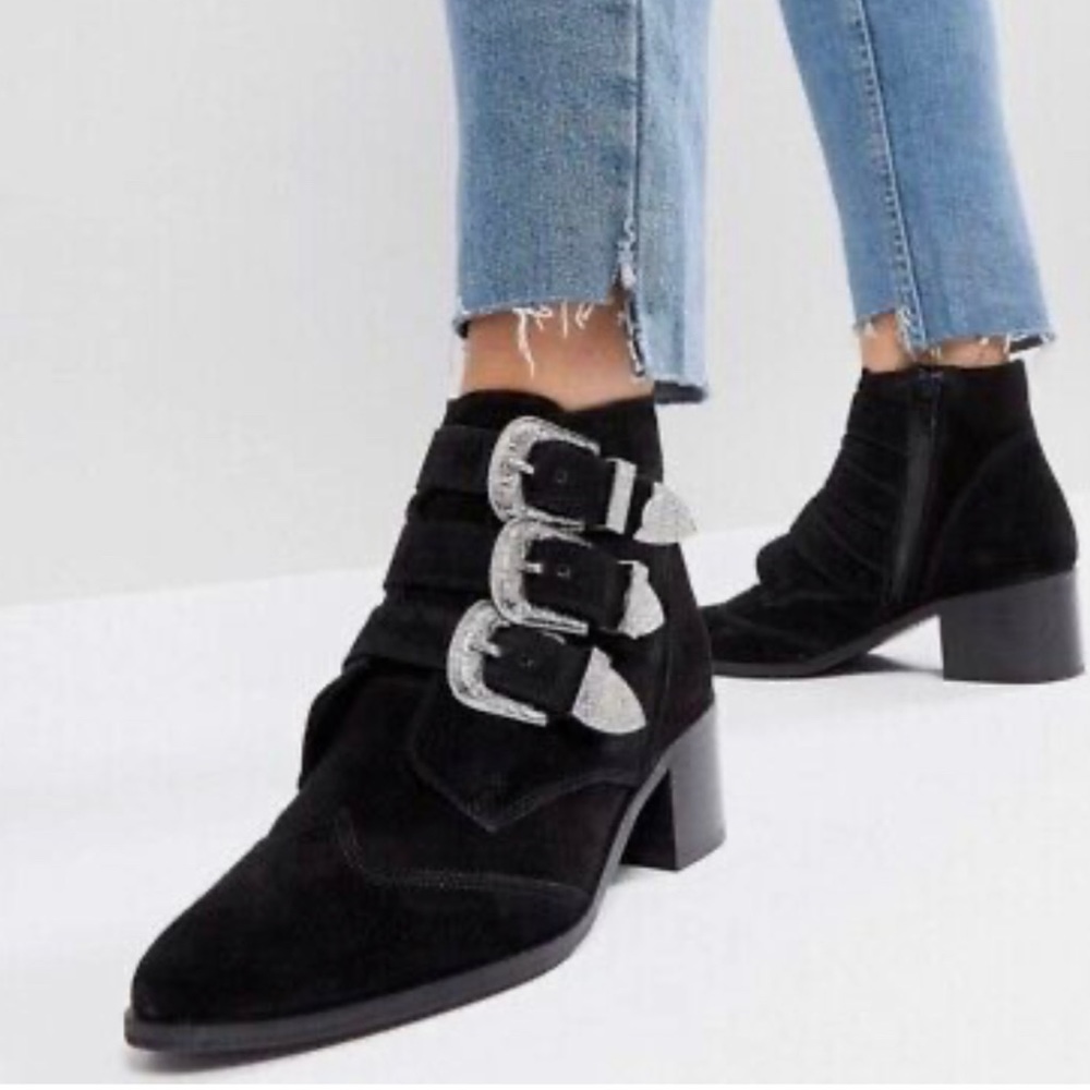 ASOS Suede Buckle Ankle Boot, 8.5